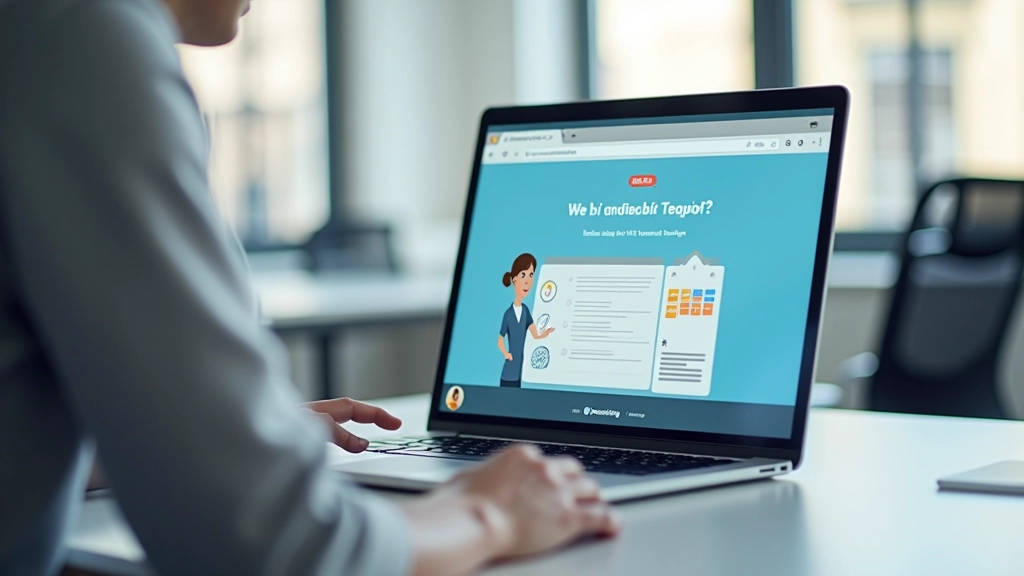 Počítač zobrazující web s animovanými elementy reagujícími na scroll, moderní design rozhraní